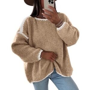 Kirundo‎ Women's Plus XL Beige Cream Oversized Knit Sweater Boho Pullover NWT
